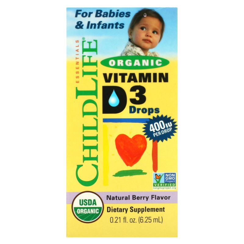 ChildLife Essentials Organic Vitamin D3 Drops, Natural Berry, 400 IU, 0.21 fl oz (6.25 ml), 1 of 4