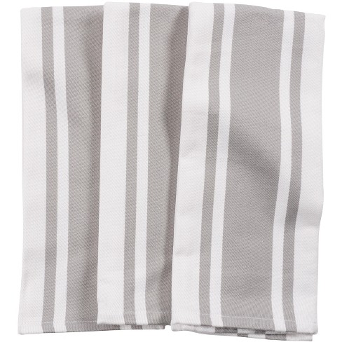KAF Home Union Stripe Kitchen Dish Towel Set of 3, Plush, Absorbent,  100-Percent Cotton, 18 x 28-inch (Silver)