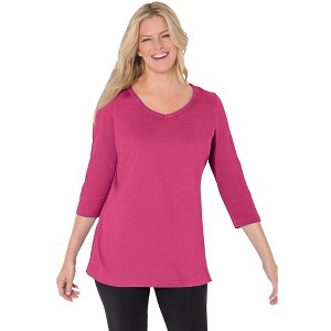 Woman Within Plus Size Perfect Three-Quarter Sleeve V-Neck Tee - 1 of 4