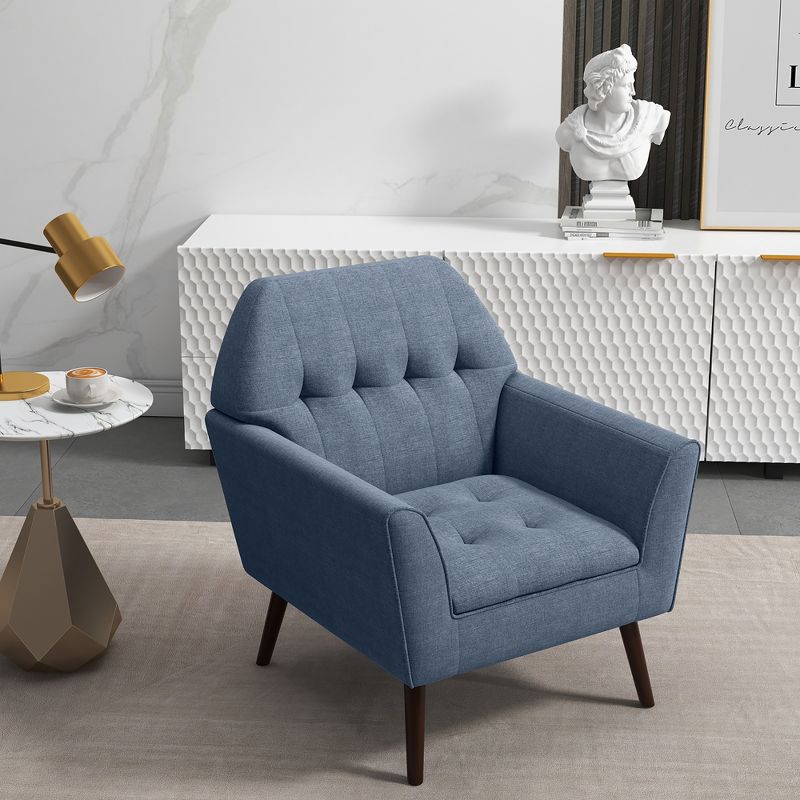 Costway Modern Tufted Fabric Accent Chair Upholstered Armchair with Rubber Wood Legs Blue/Grey, 2 of 11