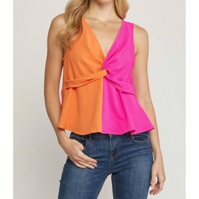 Women's Twist Front Color Block Top - entro