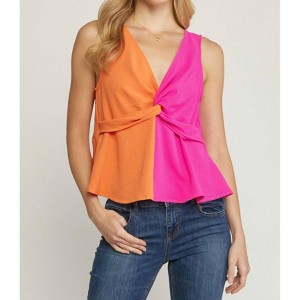 Women's Twist Front Color Block Top - entro - 1 of 4