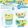Hachikiko Animal World Map Paper Cups, 100 Pack Jungle Safari Disposable Cups Woodland Atlantic Blue Ocean Cups Animals Birthday Party Supplies,9 OZ - 2 of 4