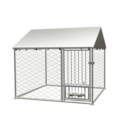 Akoasm 80.00 inch Outdoor Fenced Dog Cage with Swivel Feeder, Waterproof UV Protection Cover, Safety Lock -Rustic Brown