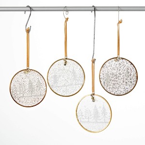 4.25"H Sullivans Christmas Rustic Tree Disc Ornaments Set of 4  Gray - 1 of 3