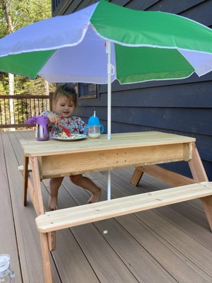 Wooden 2-in-1 Picnic Table Sensory Play Station – Hearthsong