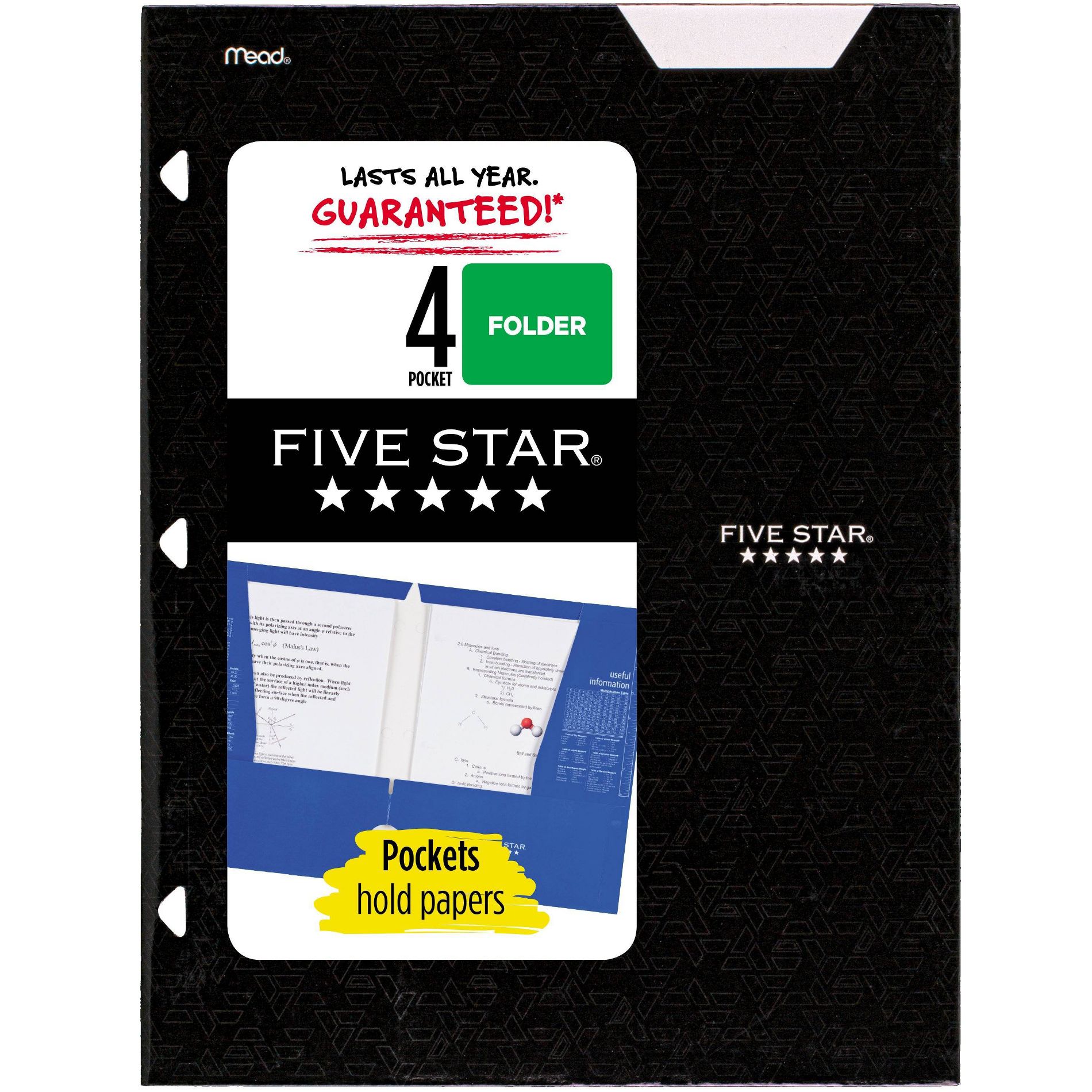 Five Star 4 Pocket Paper Folder Black
