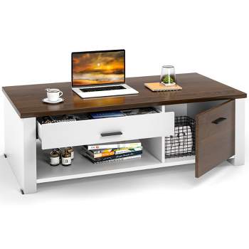 Costway Modern Coffee Table Living Room Coffee Table W/ Storage Drawers & Compartments