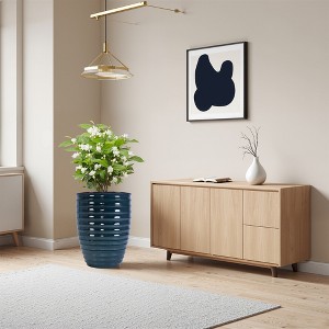 SpassWay 17" Dia Outdoor Indoor Ceramic Planter Pot Decorative Planter with Drainage Hole Patio Flower Pot - 1 of 4