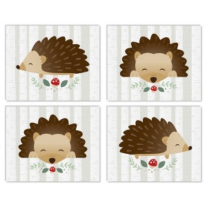 Big Dot of Happiness Forest Hedgehogs - Unframed Woodland Nursery and Kids Room Linen Paper Wall Art - Set of 4 - Artisms - 8 x 10 inches - 1 of 4