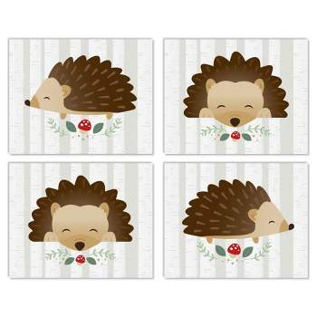 Big Dot of Happiness Forest Hedgehogs - Unframed Woodland Nursery and Kids Room Linen Paper Wall Art - Set of 4 - Artisms - 8 x 10 inches