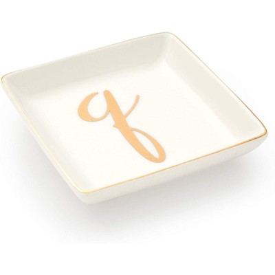 Juvale Letter Q Ceramic Trinket Tray, Monogram Initials Jewelry Dish for Ring (4 Inches)