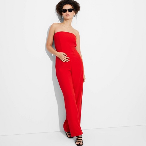 Women's Wide Leg Tube Jumpsuit - Wild Fable™ Red Xs : Target