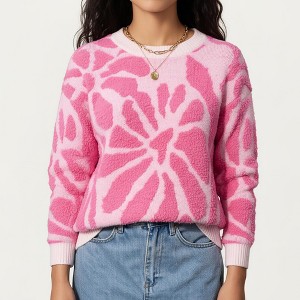 Anna-Kaci Women's Bold Abstract Floral Pattern Knit Sweater with Soft Textured Feel Ribbed Crew Neckline and Relaxed Silhouette - 1 of 4