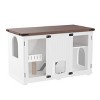 YOOCOZZ 47.25" Large Cat Litter Box Enclosure with LED Light, Stairs and Cat Scratching Post, Cat Cabinet Side Table with Smart Doors-White - 3 of 4