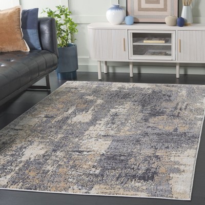 Reversible Hand-Knotted Grey and Gold Synthetic Area Rug 59"