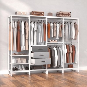 Aheaplus 74'' Clothes Rack with Hanging Rods, Heavy Duty Garment Rack with Shelves, Large Corner L-Shaped Wardrobe with Drawers - 1 of 4