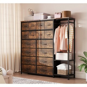 Dresser with 16 Drawers & Hanging Rod & Shelves, Fabric Storage Organizer for Bedroom, Closet, or Entryway - 1 of 4