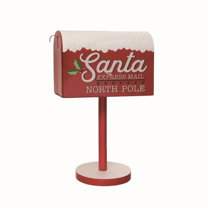 Transpac Metal Red Christmas Santas Standing Mailbox, 1 of 2