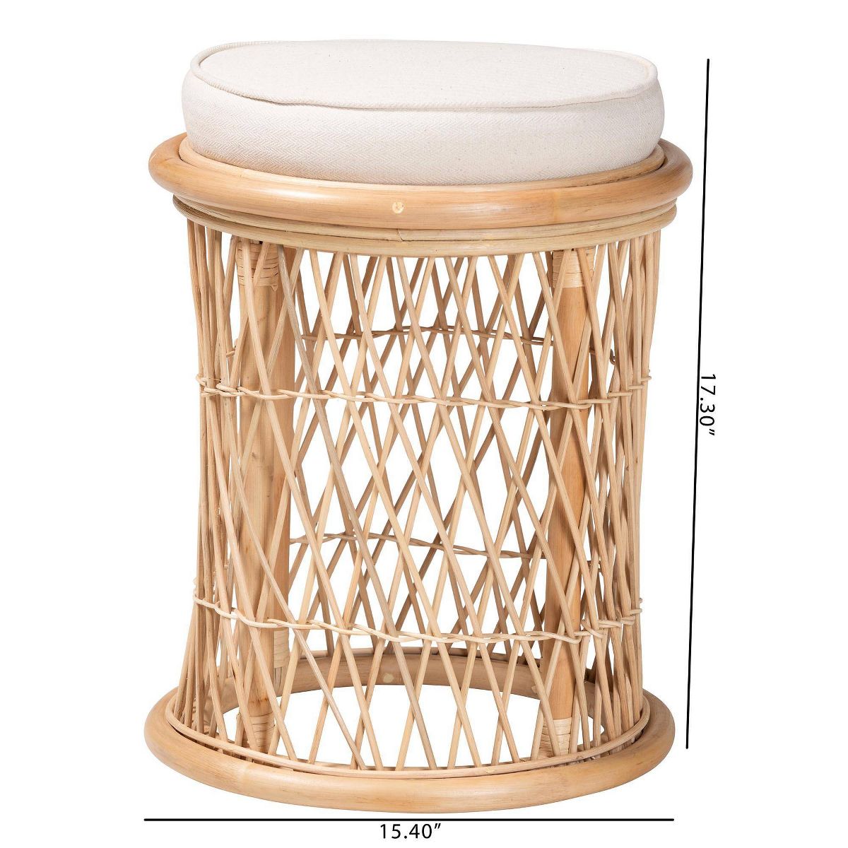 bali & pari Junius Natural Rattan Ottoman Footstool: Handcrafted, Bohemian, No Assembly Required - thumbnail 7