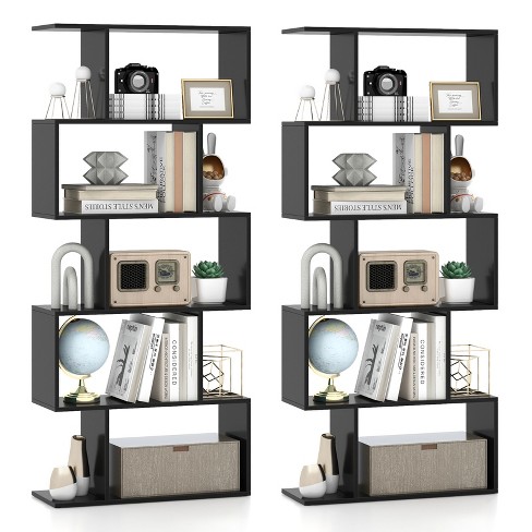 Tangkula 2-tier Free Standing S-shaped Bookcase Multifunctional