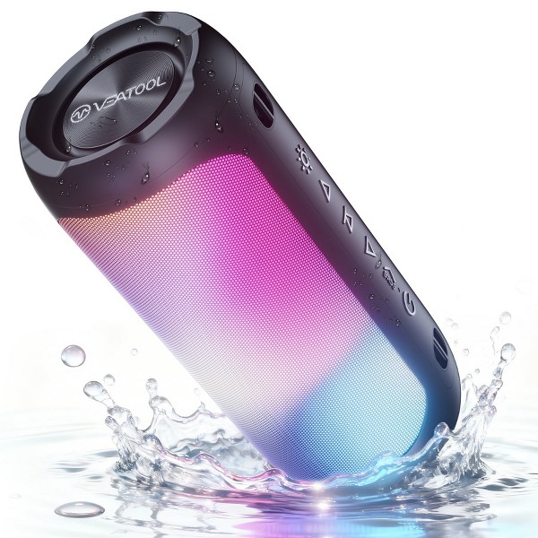 Altavoz Bluetooth portátil VEAT00L, altavoz flotante a prueba de polvo, sonido estéreo inalámbrico de 30 W con luces LED dinámicas, resistente al agua IPX7