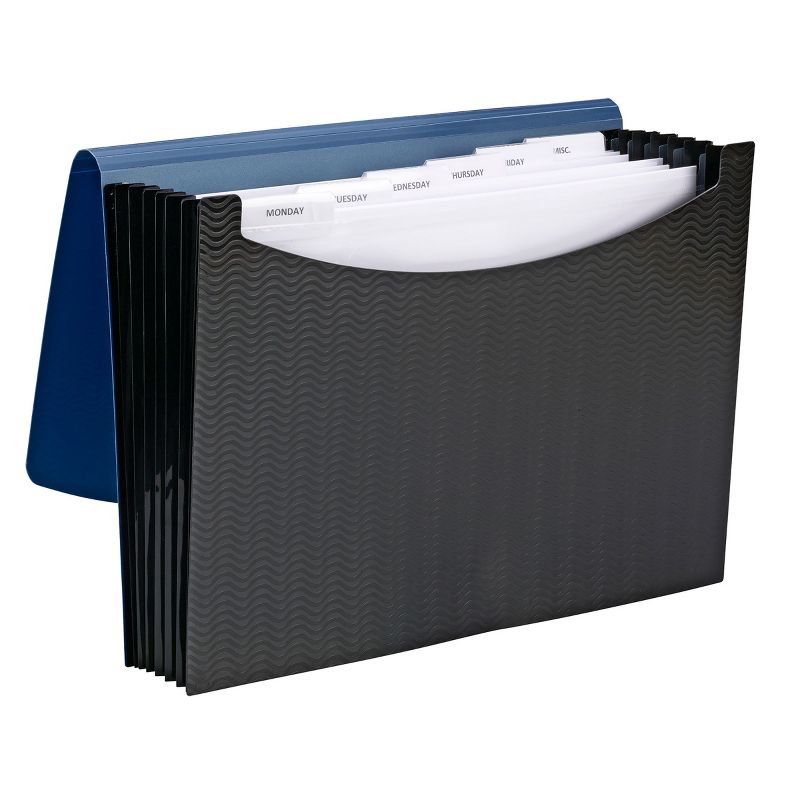 Smead Poly Expanding File, 6 Dividers, Flap and Cord Closure, Letter Size, Wave Pattern Blue/Black (70872), 5 of 6
