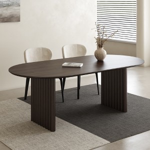 Wooakway 30"H Oval Wood Dining Table Kitchen Table Conference Table with Double Pedestal - 1 of 4