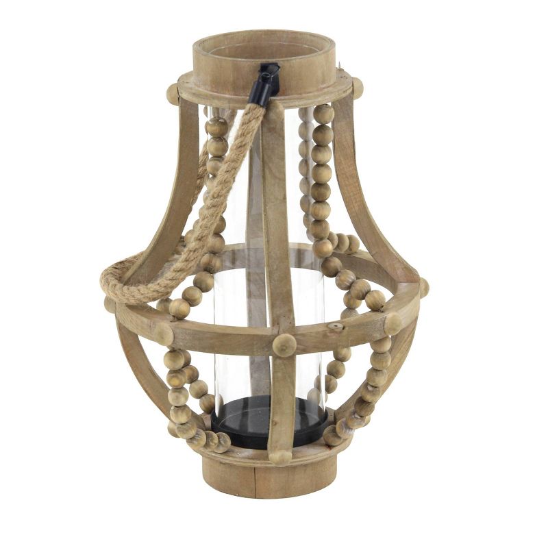 16&#34; x 10&#34; Rustic Wood/Glass Candle Holder with Rope Handle Beige - Olivia &#38; May, 5 of 9