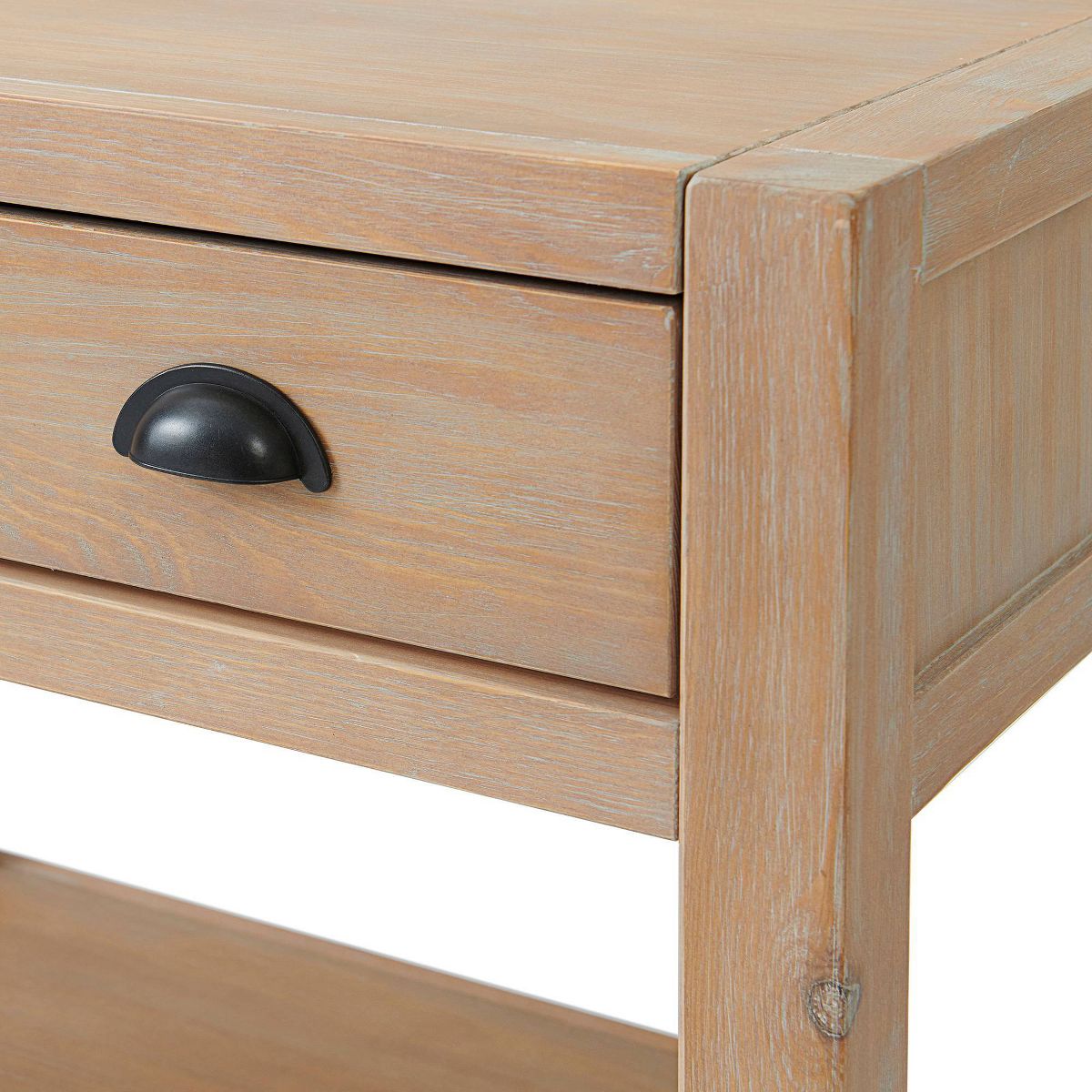 Arden 2 Drawer Wood Nightstand with Open Shelf Light Driftwood - Alaterre Furniture: Solid Pine Bedside Storage - thumbnail 6