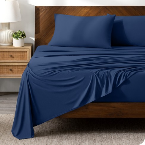 Queen Dark Blue Premium 4 Way Microfiber Stretch Knit Sheet Set By Bare  Home : Target