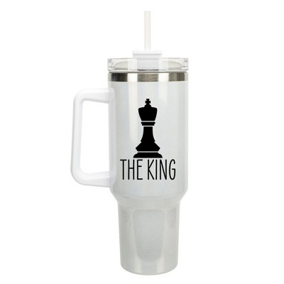 100 North The King Chess Piece Wrap-Around 40 Oz. Stainless Steel Water Bottle Coffee Mug, Spill & Leak Resistant, Travel Tumbler with Handle, Lid &