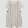 Carter's Just One You® Baby Boys' Creme Striped Shortalls with Hat - Cream - 2 of 4