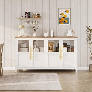 55" Large Buffet Sideboard Cabinet with 4 Glass Doors and Shelves - 1 of 4