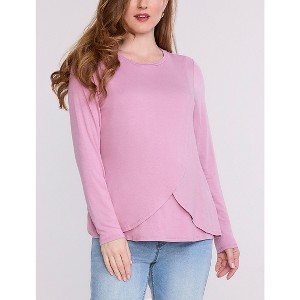 Women's Crewneck Long Sleeve Draped Nursing Tee | Motherhood Maternity - 1 of 4
