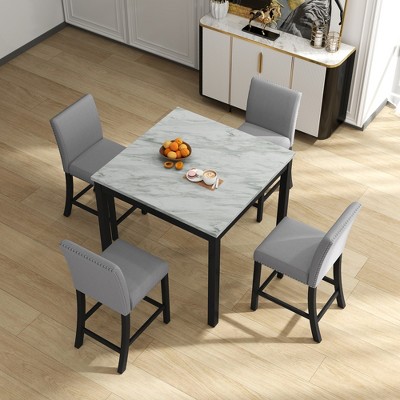 Oversart 5 Piece Dining Table and Chair Set, Wooden Dining Table and Chair with 4 Chairs for Small Spaces