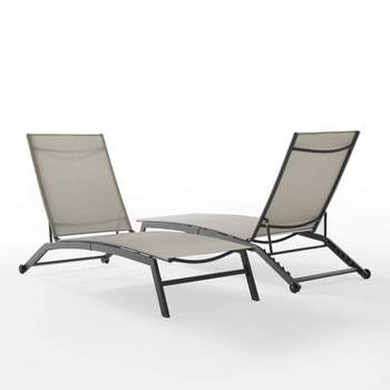 Weaver 2pk Outdoor Sling Chaise Lounge Chairs - Light Gray/Matte Black - Crosley