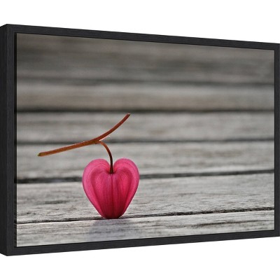 Natural Heart Pink Leaf Canvas Wall Art with Black Frame