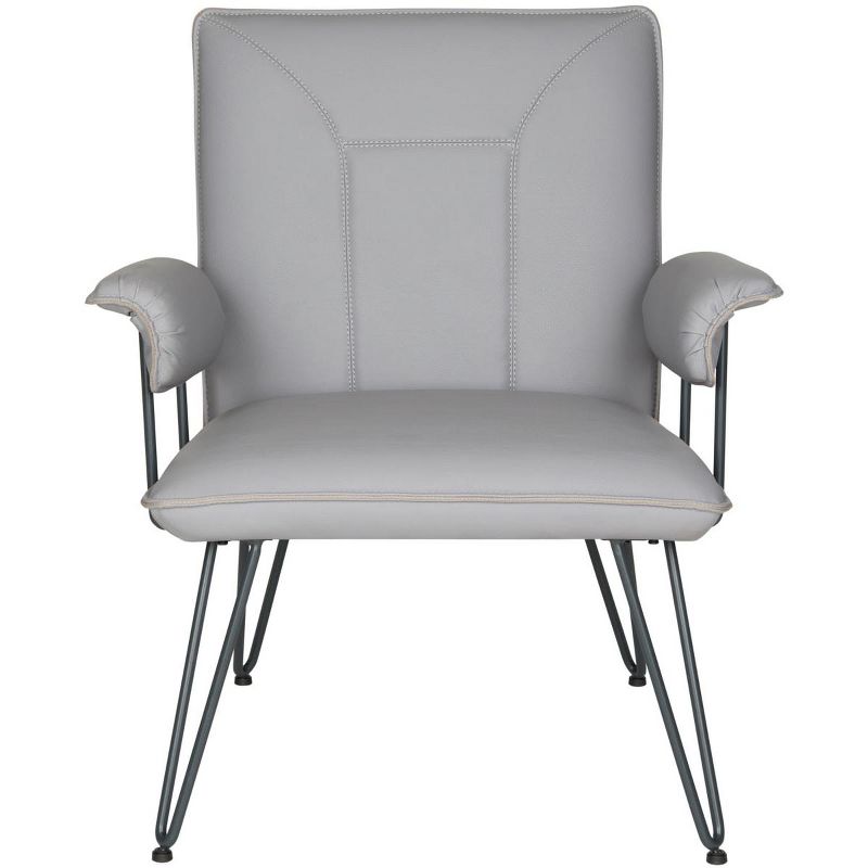 Transitional Gray Faux Leather Arm Chair with Metal Hairpin Legs