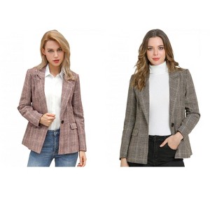 INSPIRE CHIC Women's Notched Lapel One Button Boyfriend Plaid Suit Blazer 2 Packs - 1 of 4