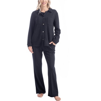 Muk Luks Women's Quilted Shacket 3 Piece Pajama Set, X Large, Black ...