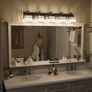 5-Light /6-Light Black Bathroom Vanity Lamps with Square Shades, Modern Crystal Vanity Lamps Above Mirror, Modern Crystal Wall Lamps - 1 of 4