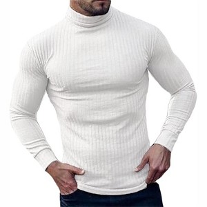 Clearlove Men’s Stretch Muscle Fit Turtleneck Long Sleeve Knit T-Shirt Slim Casual Essential - 1 of 4
