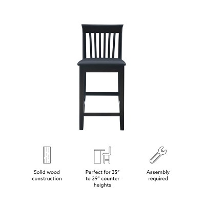 Torino Black Wood and Faux Leather Counter Stool, 24" Seat Height