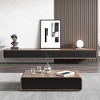 POVISON 79" Minimalist Floating TV Stand, Modern Wall-Mounted Entertainment Center with 3 Drawers, Walnut Veneer & Black Media Console - 2 of 4