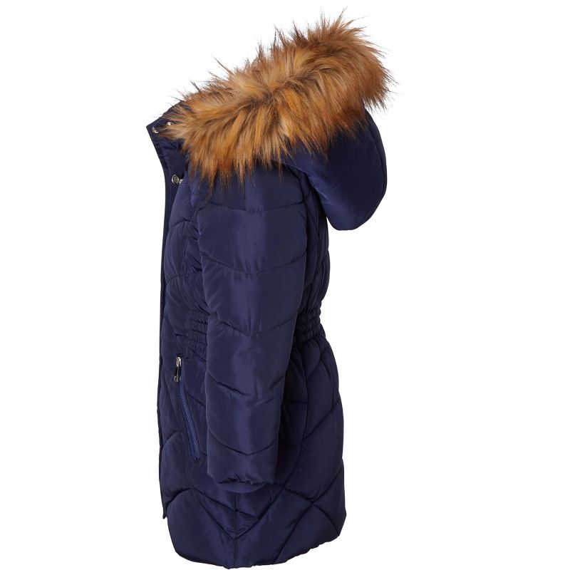 Sportoli Girls Fleece Lined Quilted Midlength Fur Trimmed Hood Winter Puffer Coats, 2 of 7