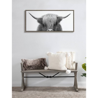 Hey Dude Highland Cow Black and White Framed Canvas Art