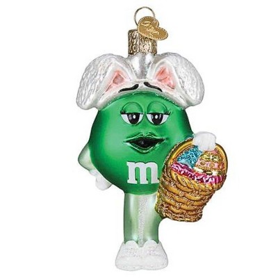 Old World Christmas 4.0 Inch M&M's Green Easter Basket Bunny Eggs Tree Ornaments