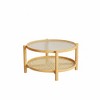 Homy Casa Round Rattan Coffee Table with Glass Top and Bamboo Frame, 2-Tier Storage Design, Natural Finish - 4 of 4