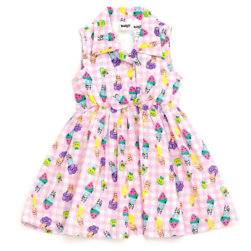Bluey Big Girls Gingham Dress Pink 10
